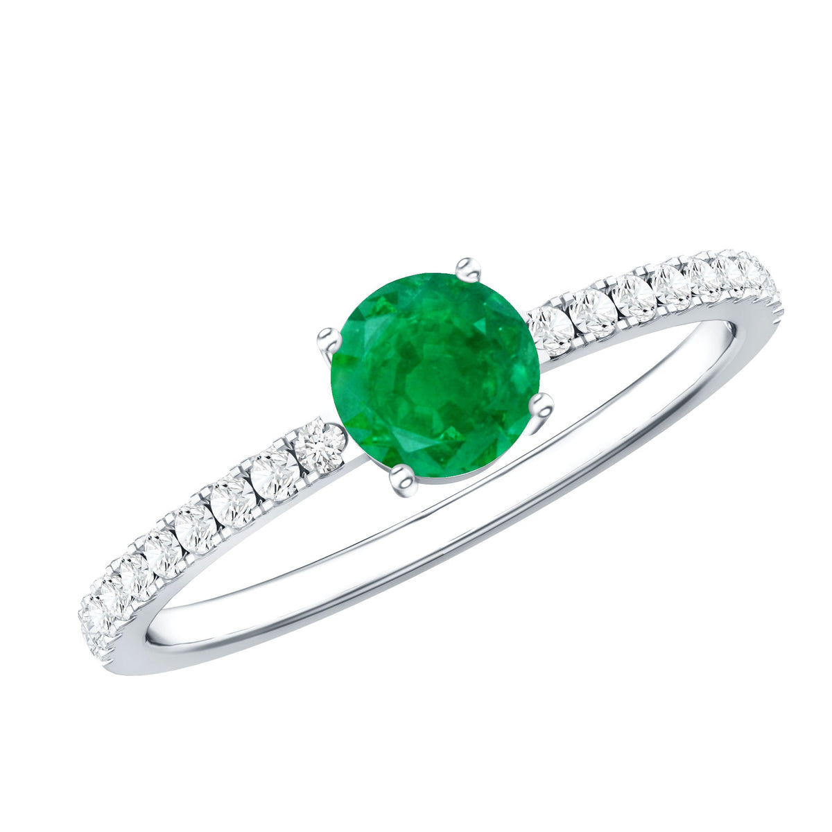 Natural Emerald Promise Ring with Diamond Side Stones