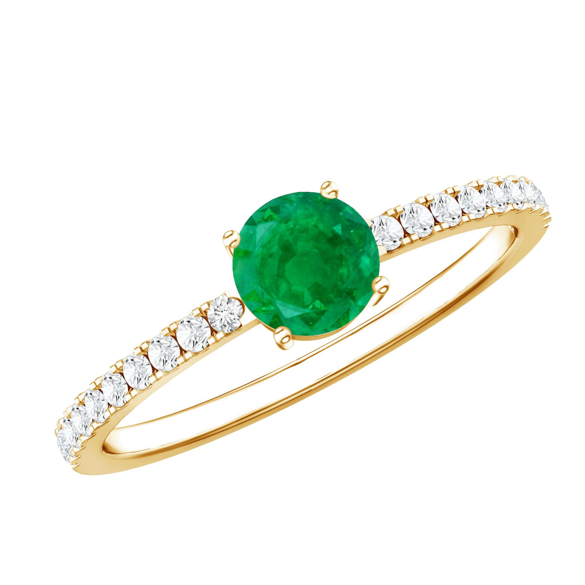 Natural Emerald Promise Ring with Diamond Side Stones