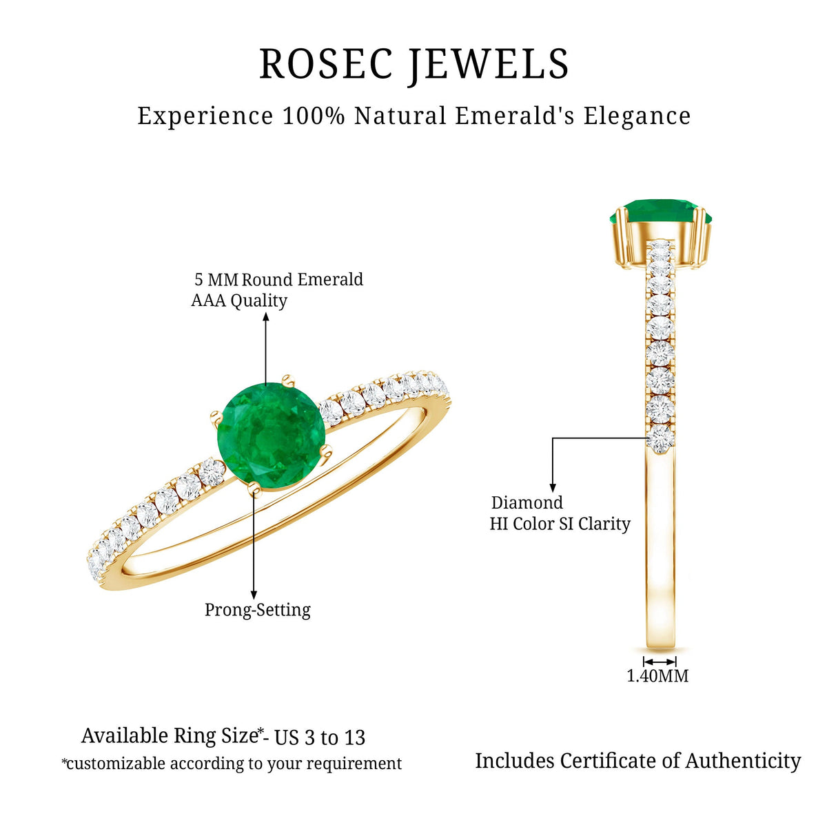 Natural Emerald Promise Ring with Diamond Side Stones