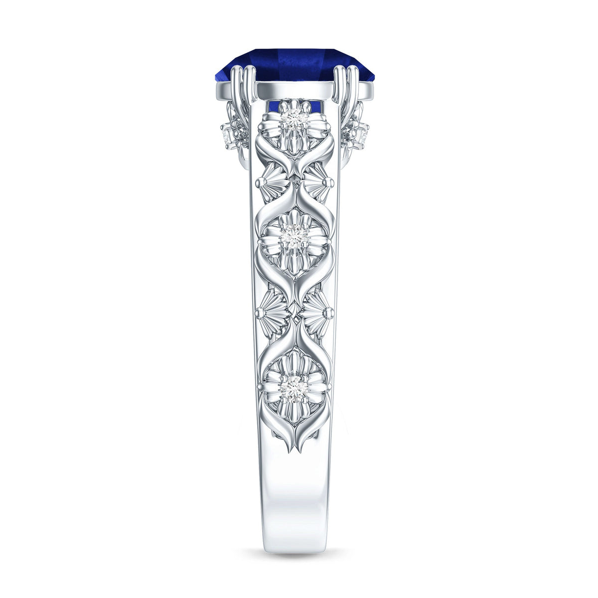 Nature Inspired 2.7 Carat Lab Grown Blue Sapphire Engagement Ring with Diamond