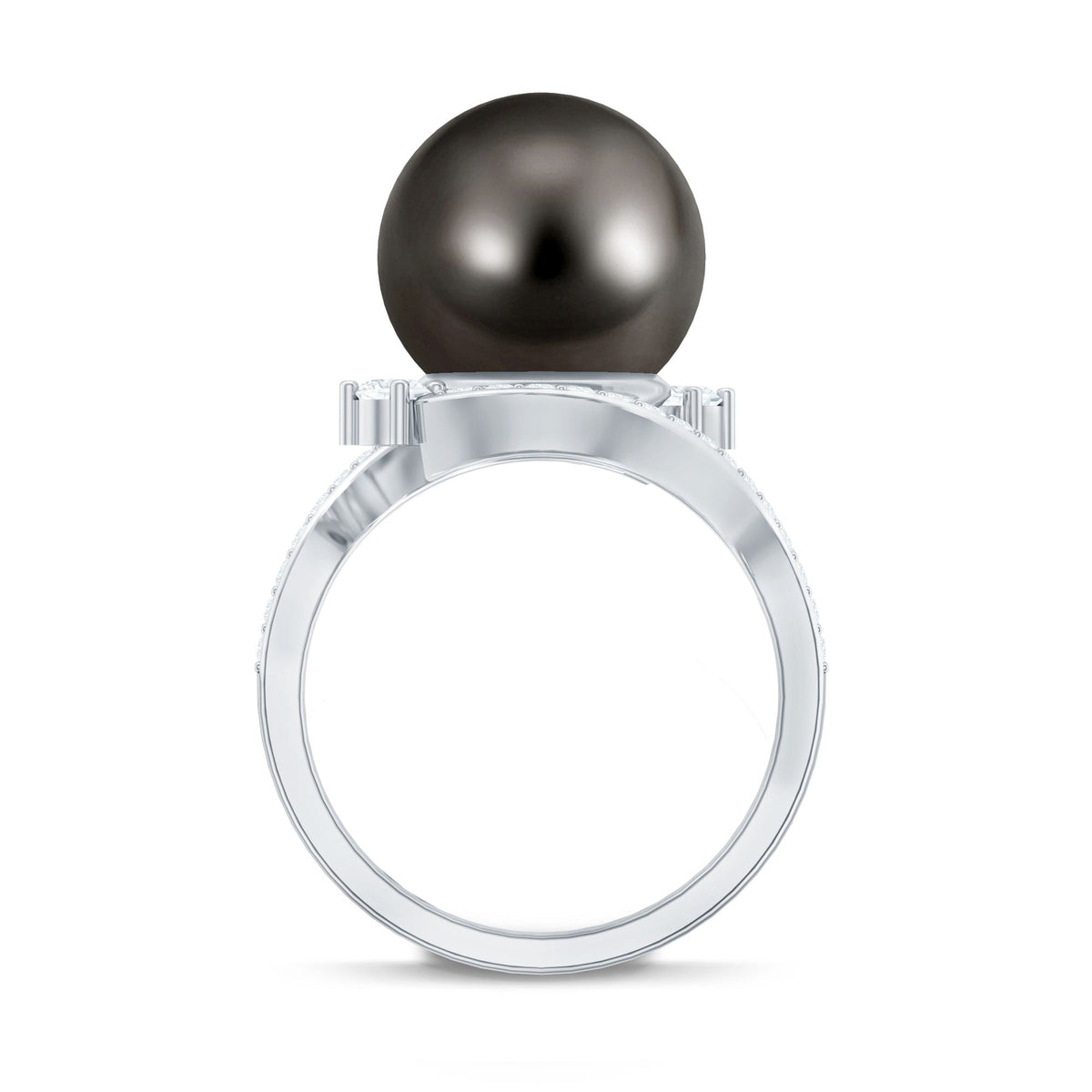 Tahitian Black Pearl Art Deco Engagement Ring with Diamond