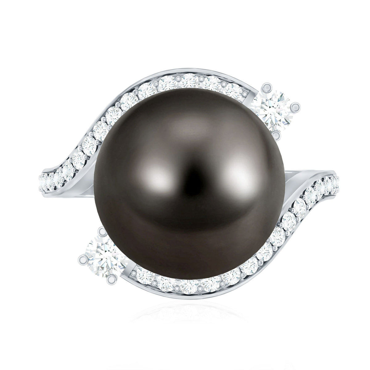 Tahitian Black Pearl Art Deco Engagement Ring with Diamond