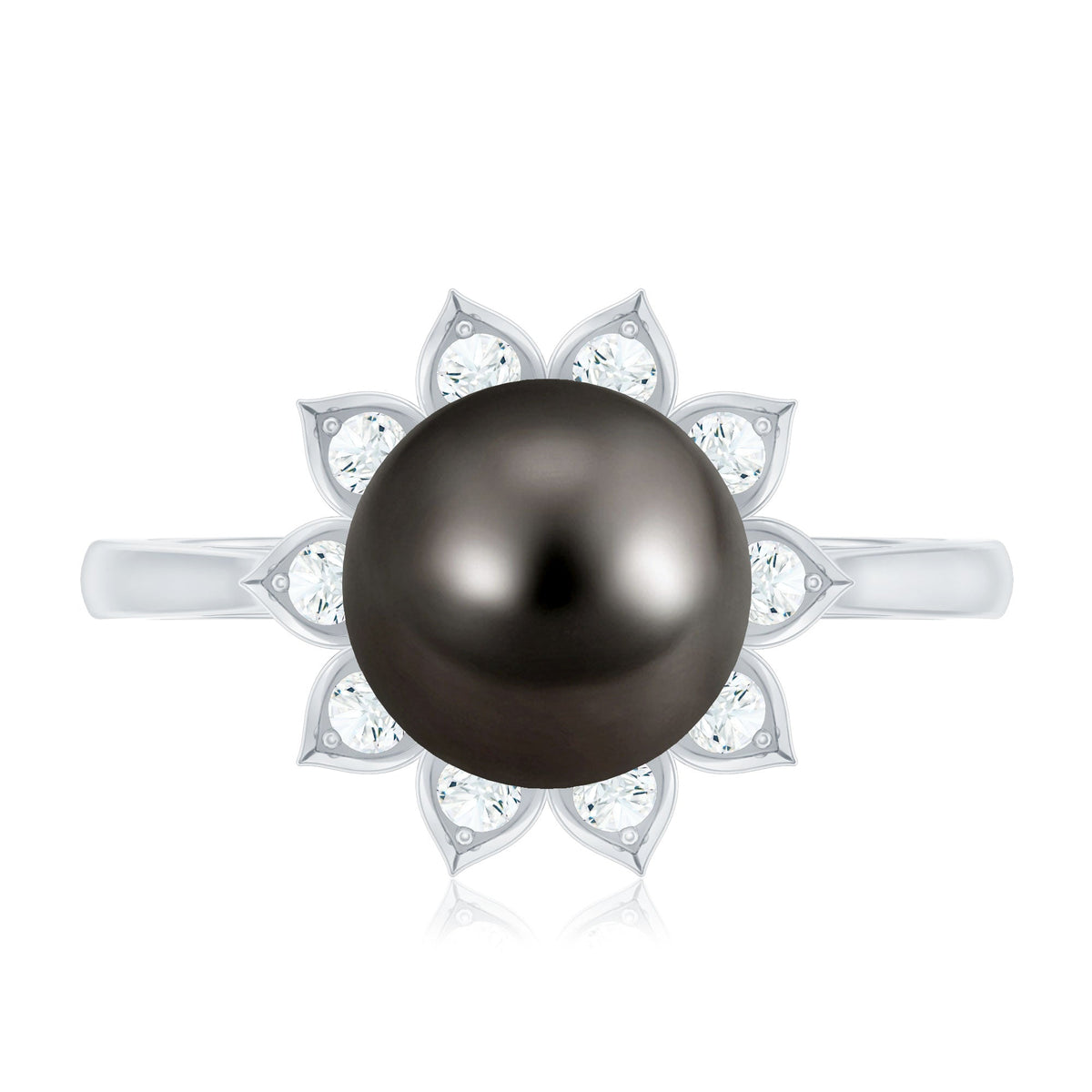 Tahitian Black Pearl Engagement Ring with Diamond Floral Halo