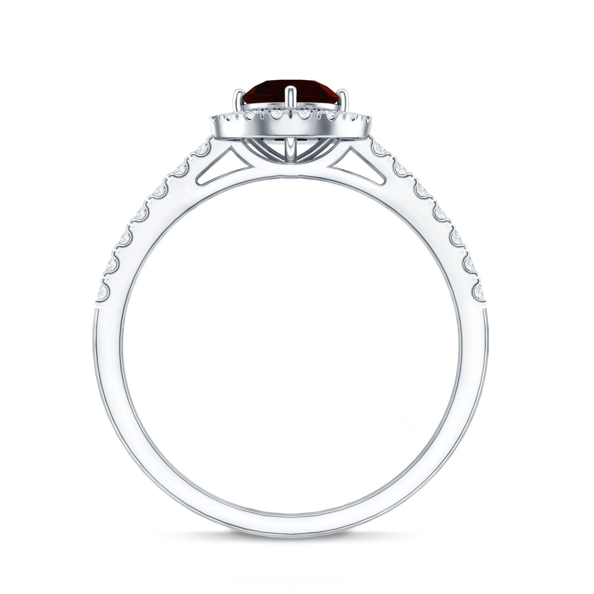 Garnet Minimal Engagement Ring with Diamond Halo