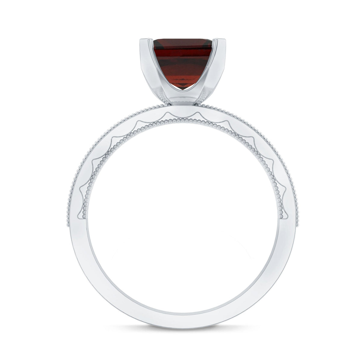 Natural 3.3 Carat Asscher Cut Garnet Engagement Ring with Diamond Side Stones