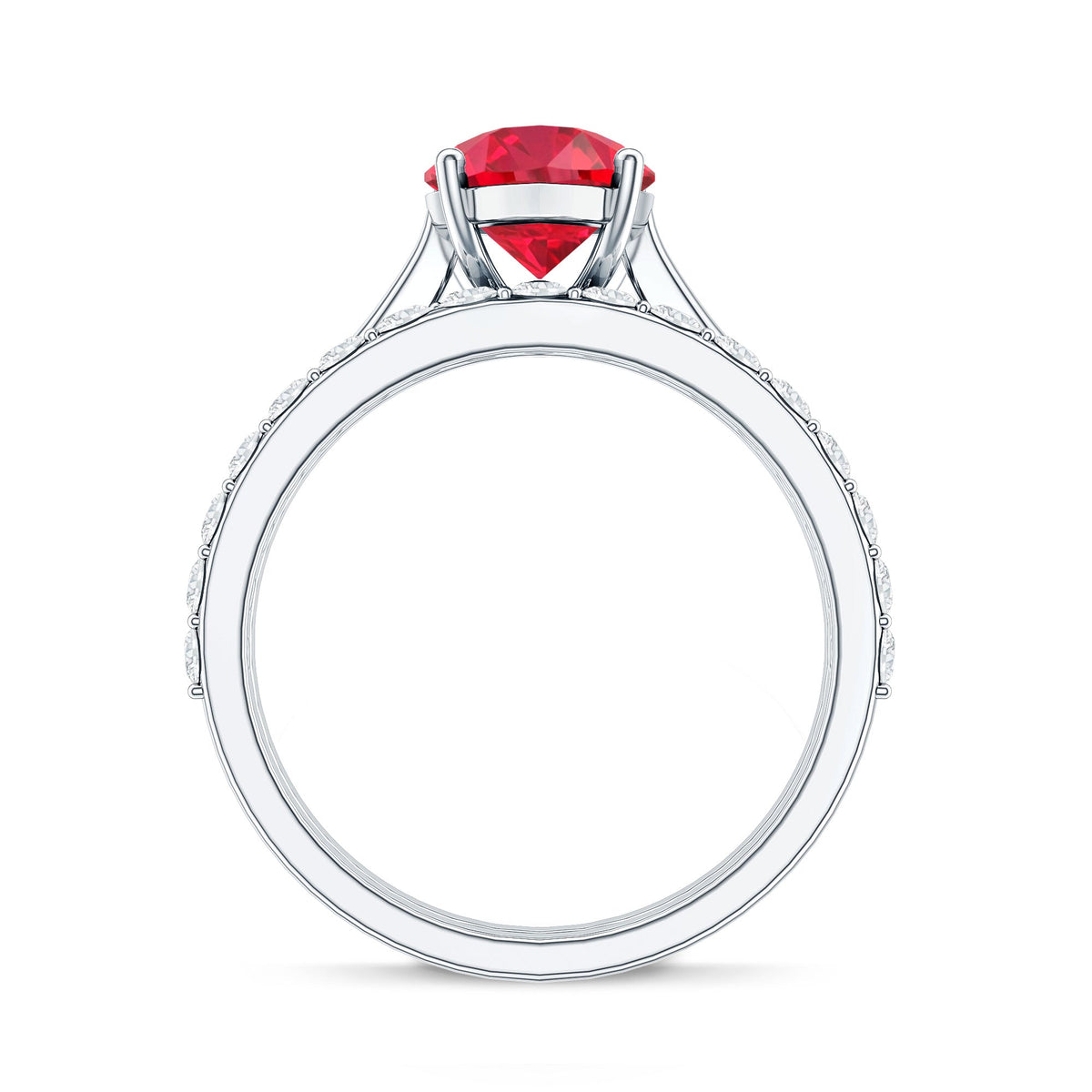 Pear Shape Created Ruby Solitaire Wedding Ring Set with Moissanite