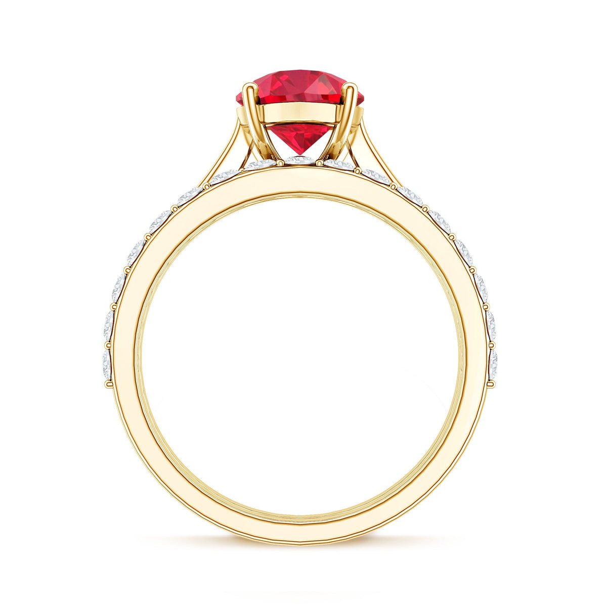 Pear Shape Created Ruby Solitaire Wedding Ring Set with Moissanite