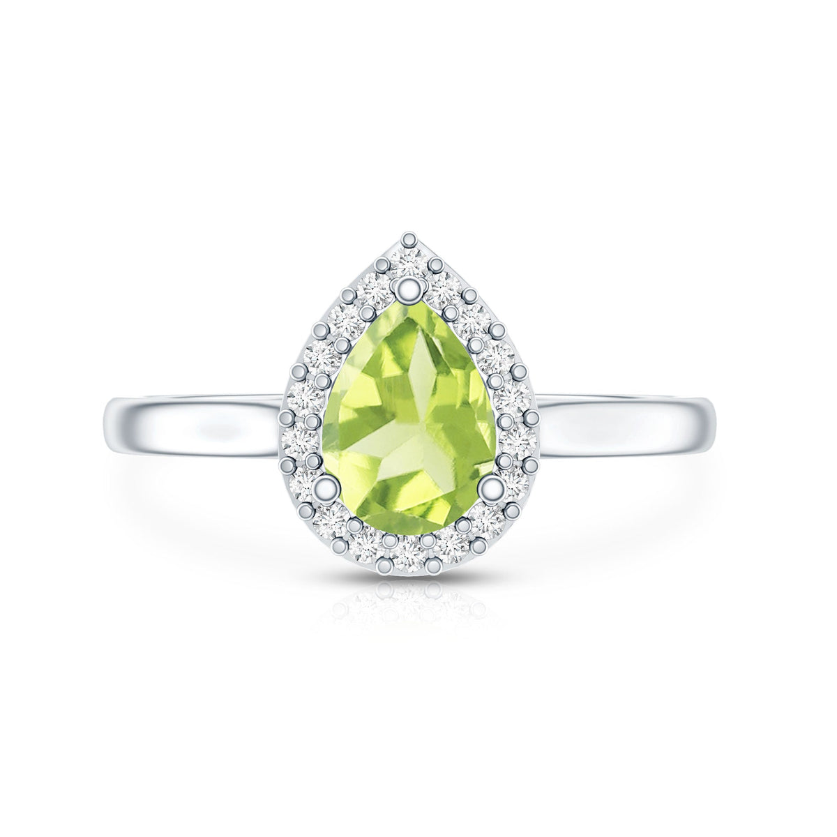 Real 1 Carat Peridot Teardrop Engagement Ring with Diamond Halo