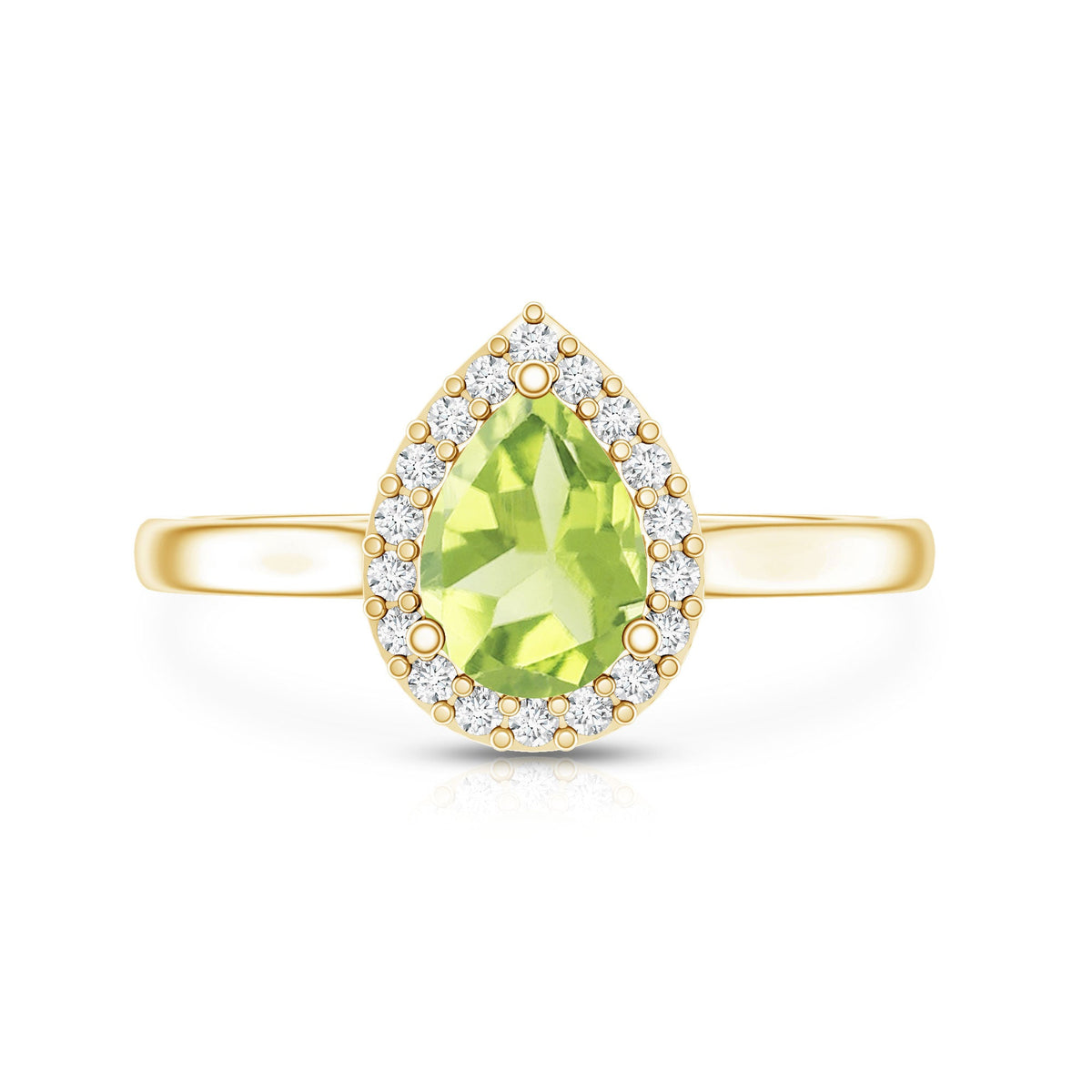 Real 1 Carat Peridot Teardrop Engagement Ring with Diamond Halo