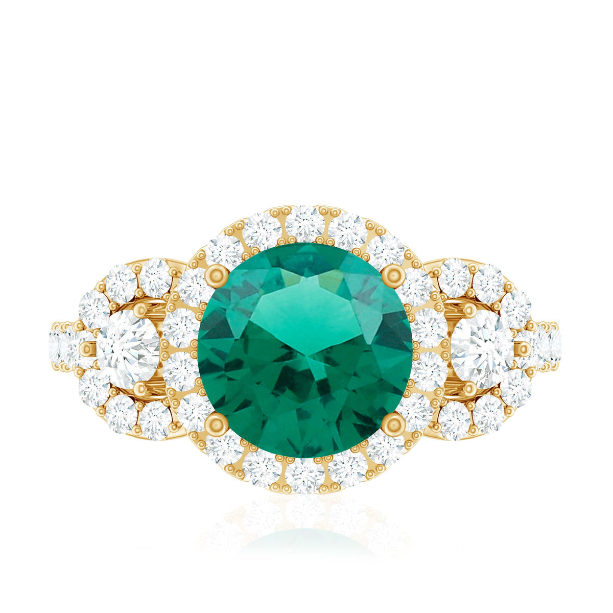 Certified 2 Carat Lab Grown Emerald Vintage Looking Engagement Ring with Moissanite
