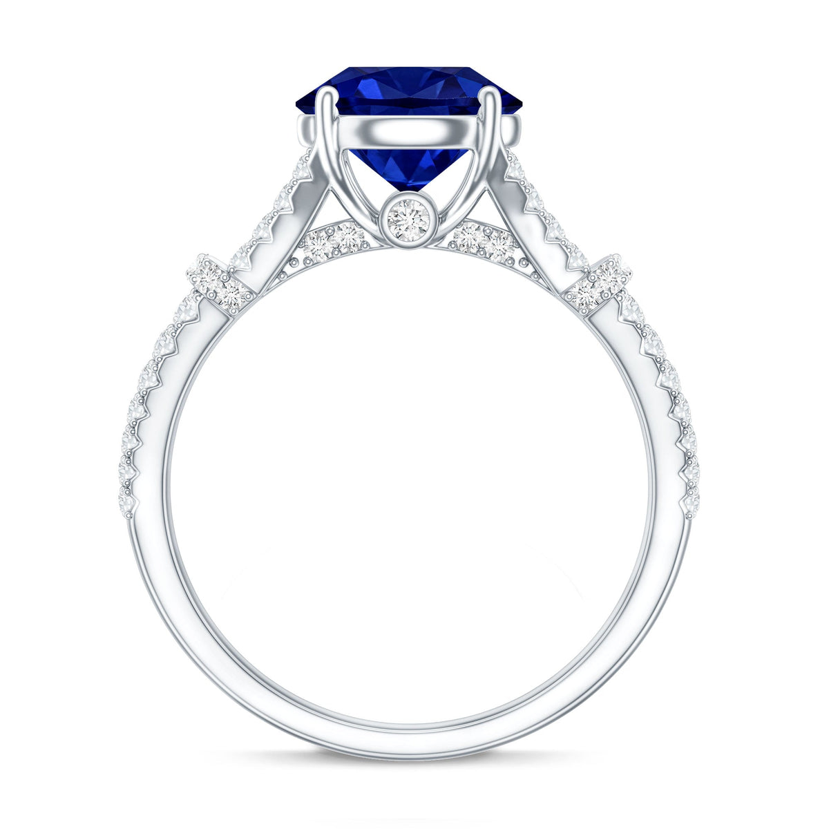 Certified 2.7 Carat Lab Grown Blue Sapphire Engagement Ring with Diamond Split Shank