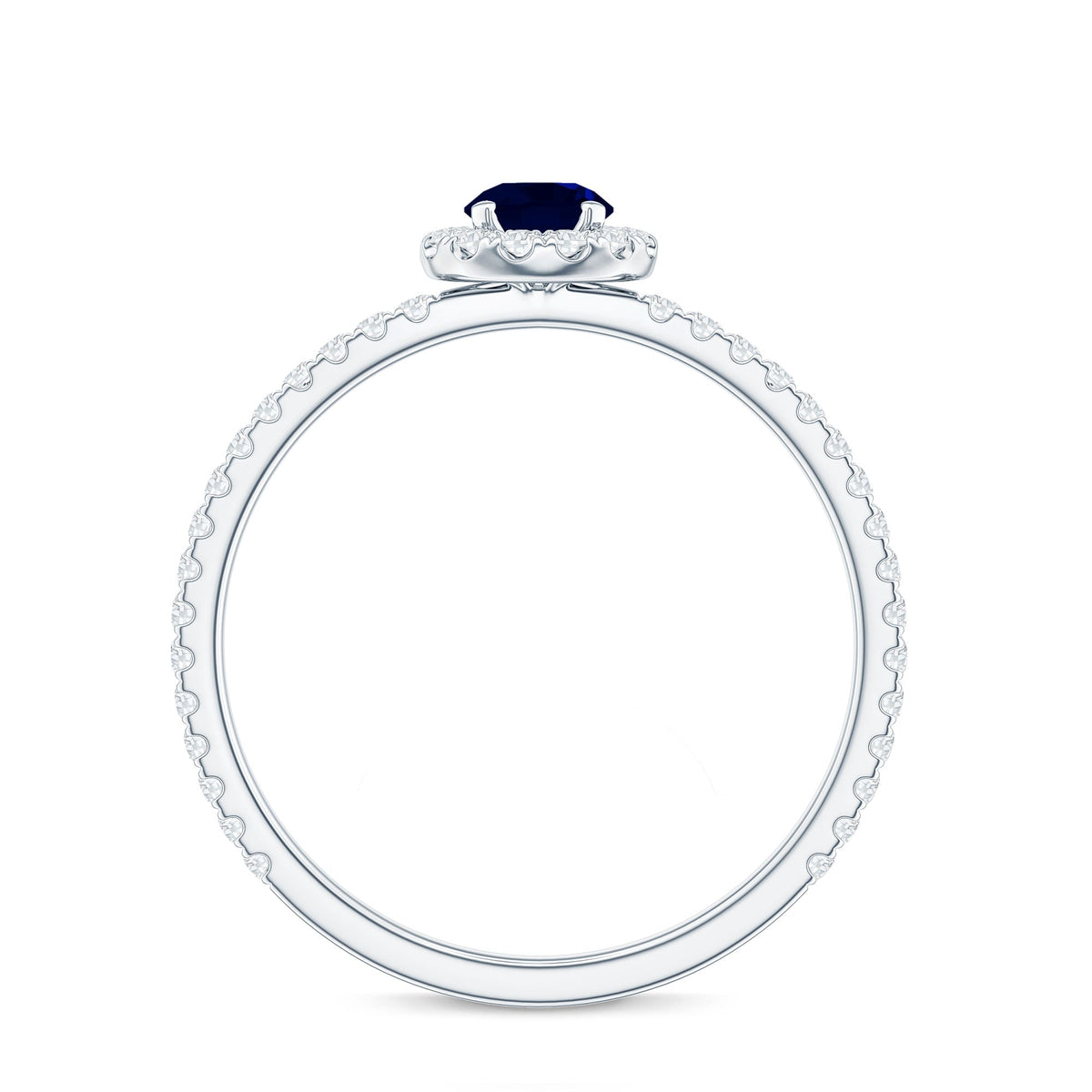 Minimal 0.9 Carat Blue Sapphire Engagement Ring with Diamond Halo