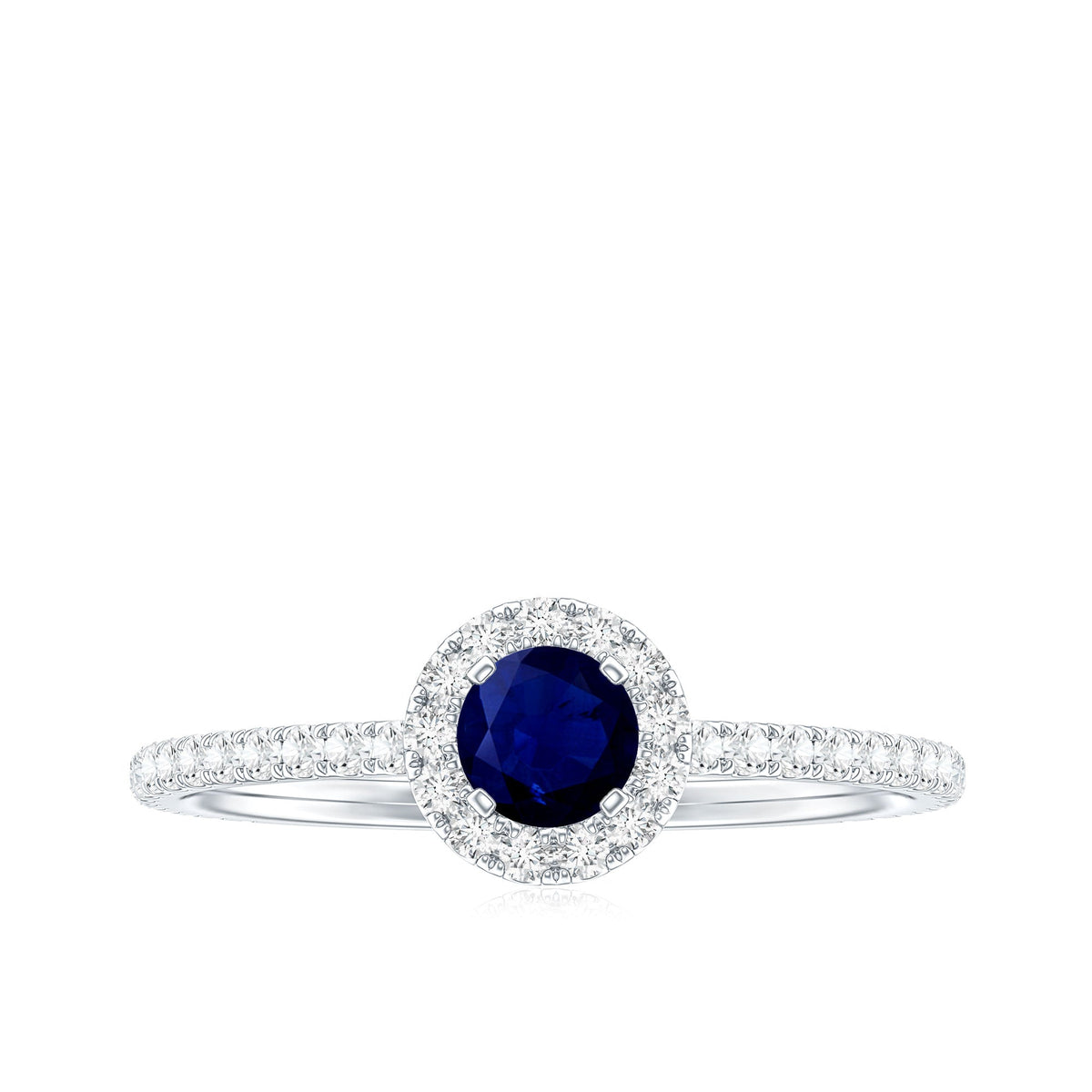 Minimal 0.9 Carat Blue Sapphire Engagement Ring with Diamond Halo
