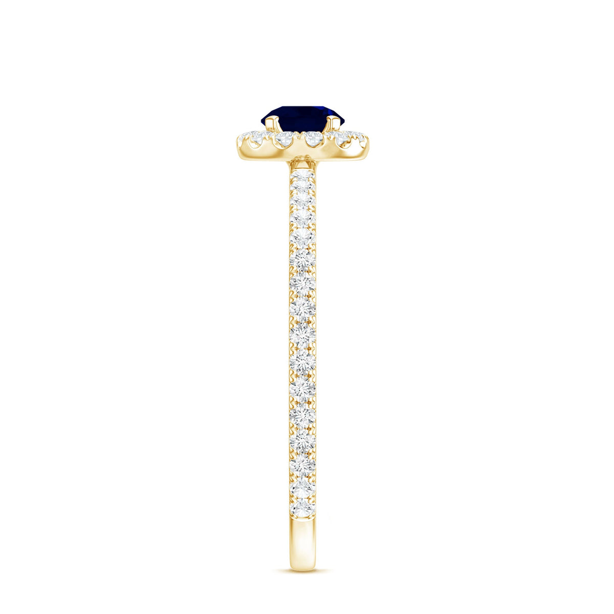 Minimal 0.9 Carat Blue Sapphire Engagement Ring with Diamond Halo