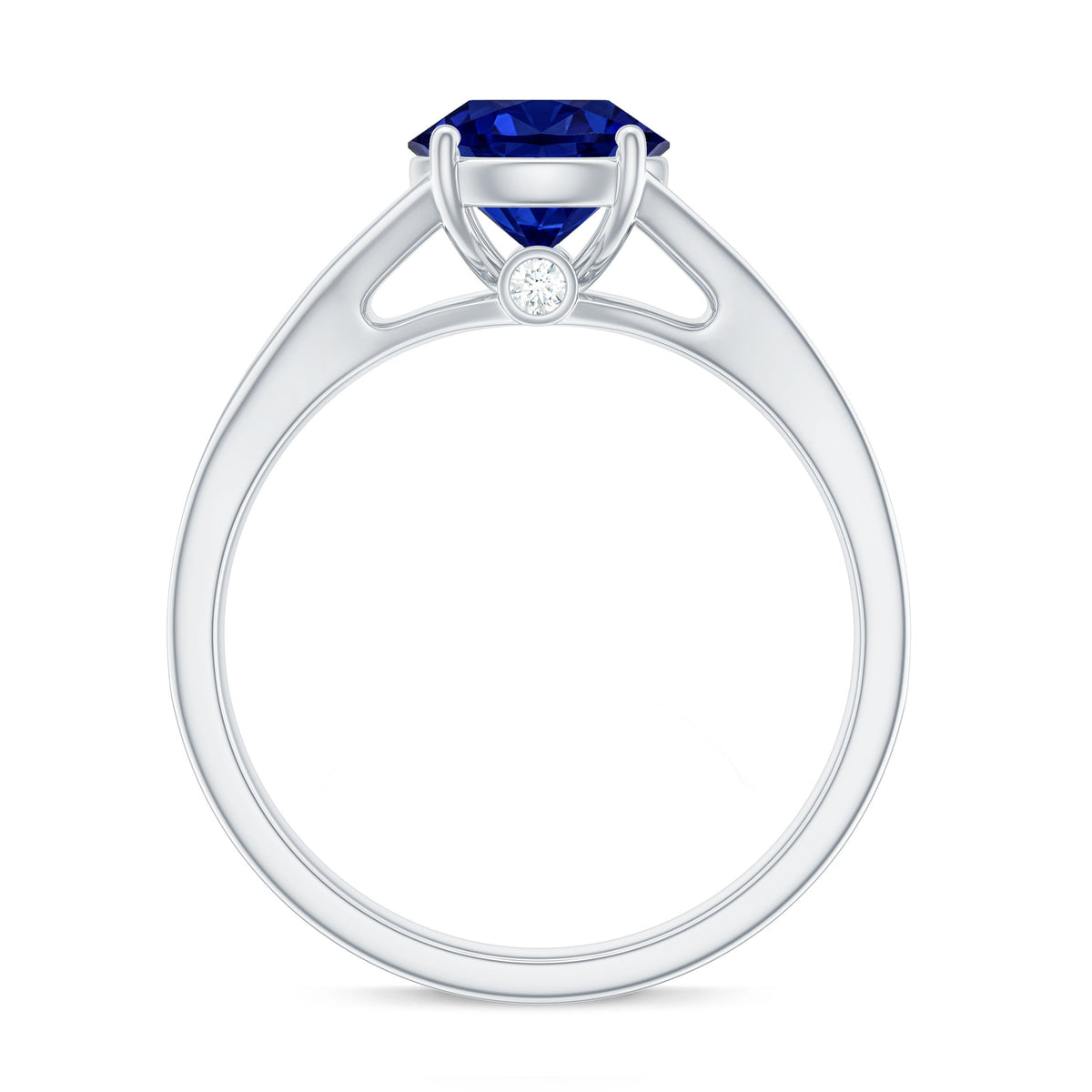 Round Lab Grown Blue Sapphire Engagement Ring with Diamond Split Shank