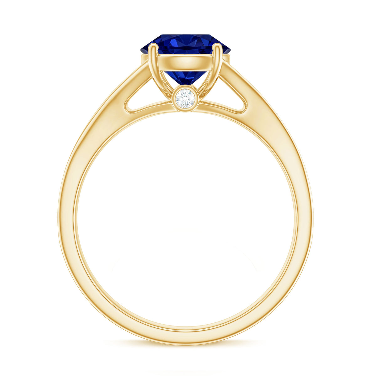 Round Lab Grown Blue Sapphire Engagement Ring with Diamond Split Shank