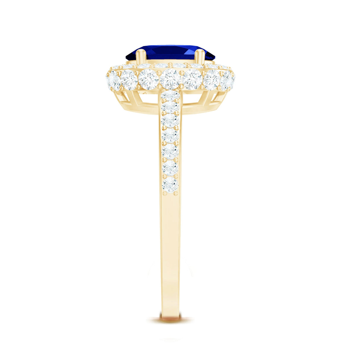 Certified 1.5 Carat Lab Grown Blue Sapphire Oval Engagement Ring with Diamond Halo