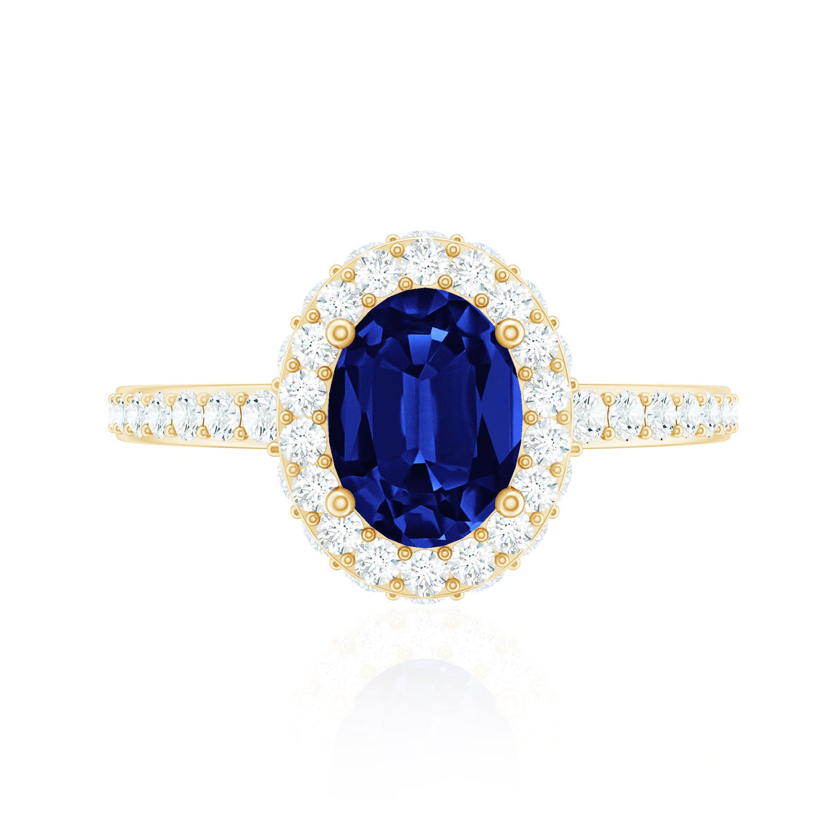 Certified 1.5 Carat Lab Grown Blue Sapphire Oval Engagement Ring with Diamond Halo