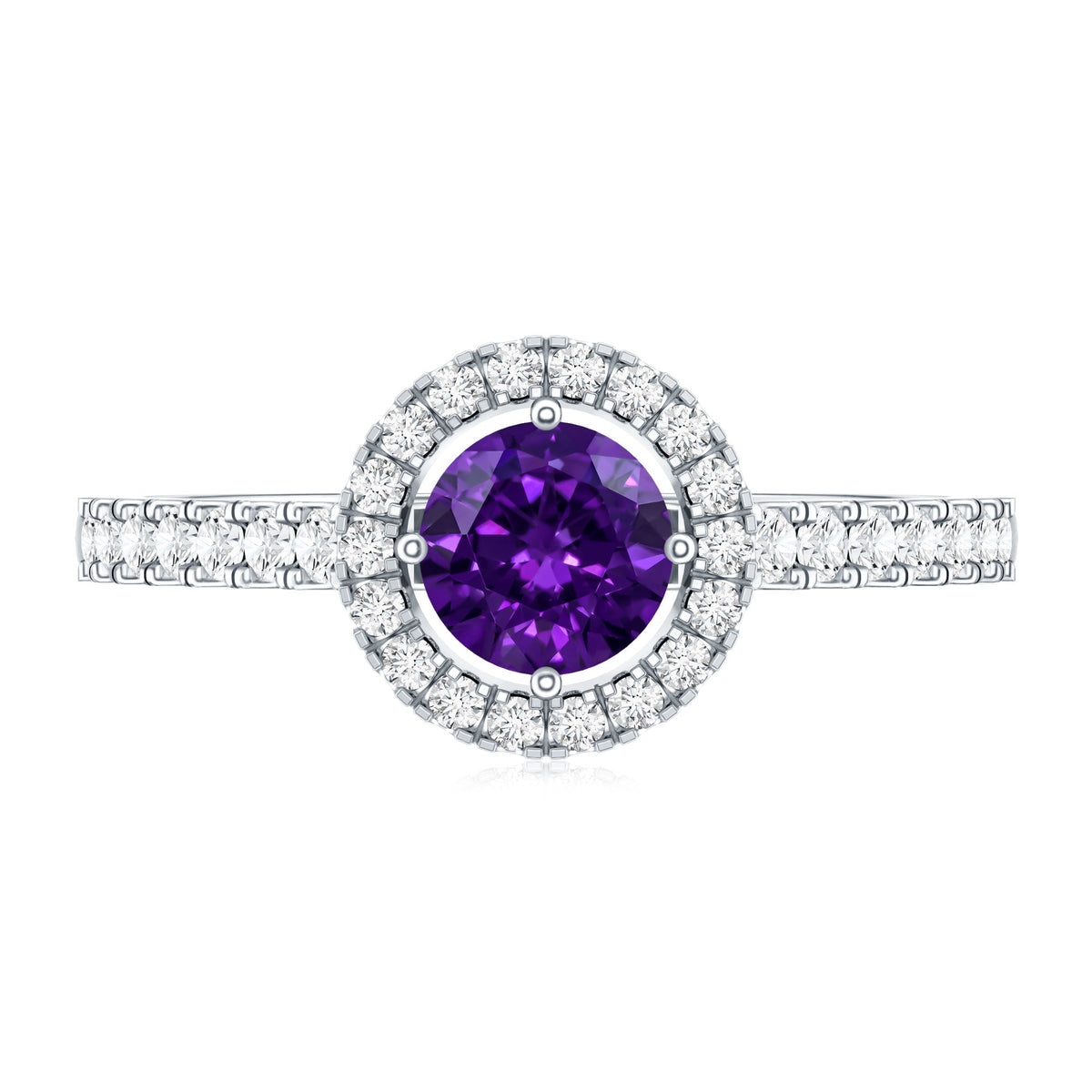 Real Amethyst Promise Ring with Diamond Halo