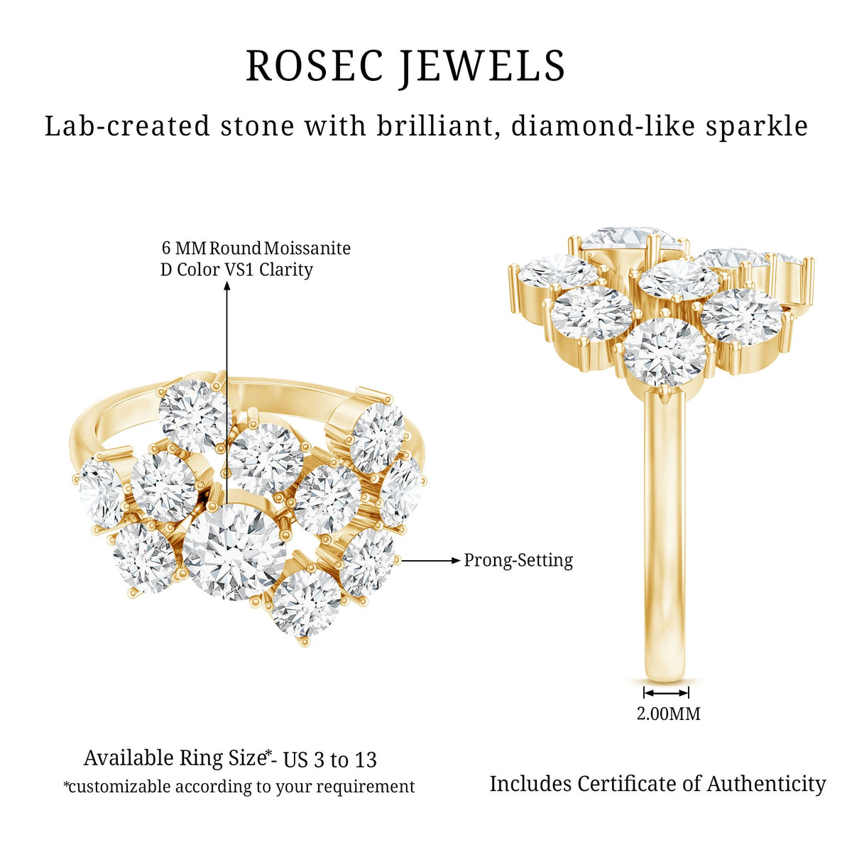 Certified Round Moissanite Cluster Engagement Ring for Women