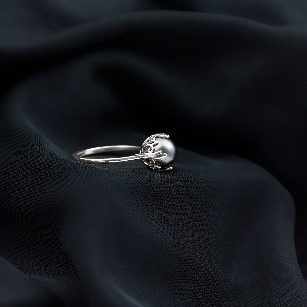 Handpicked Genuine Black Tahitian Pearl Engagement Ring