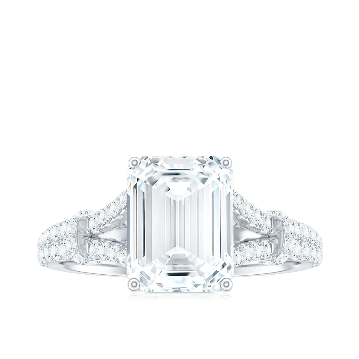 2.8 Carat Emerald Cut Moissanite Split Shank Engagement Ring for Women