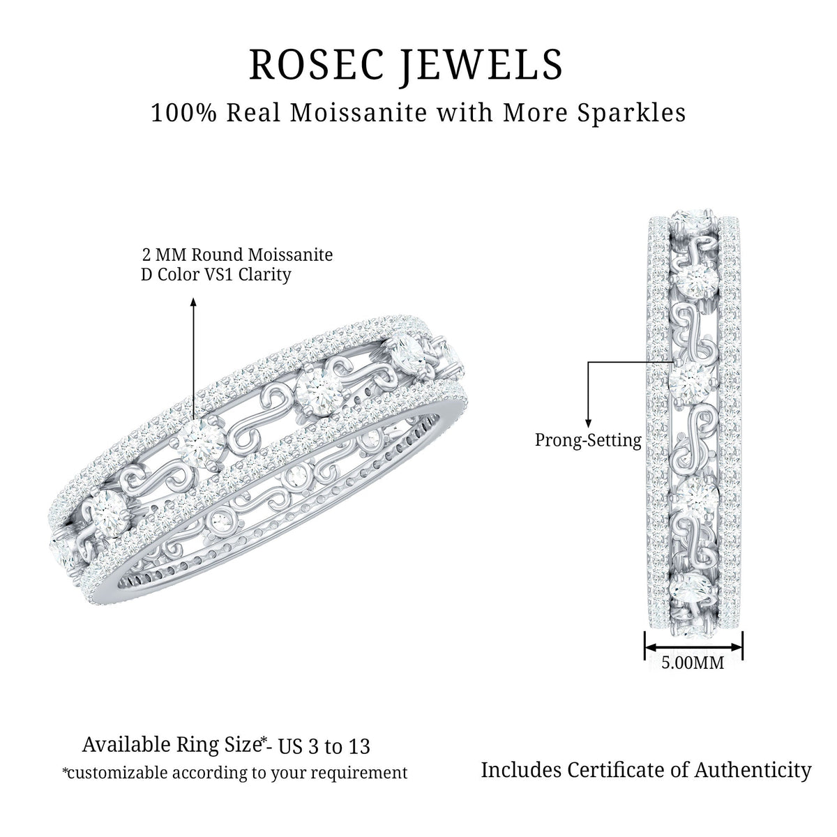 Certified Moissanite Wedding Band