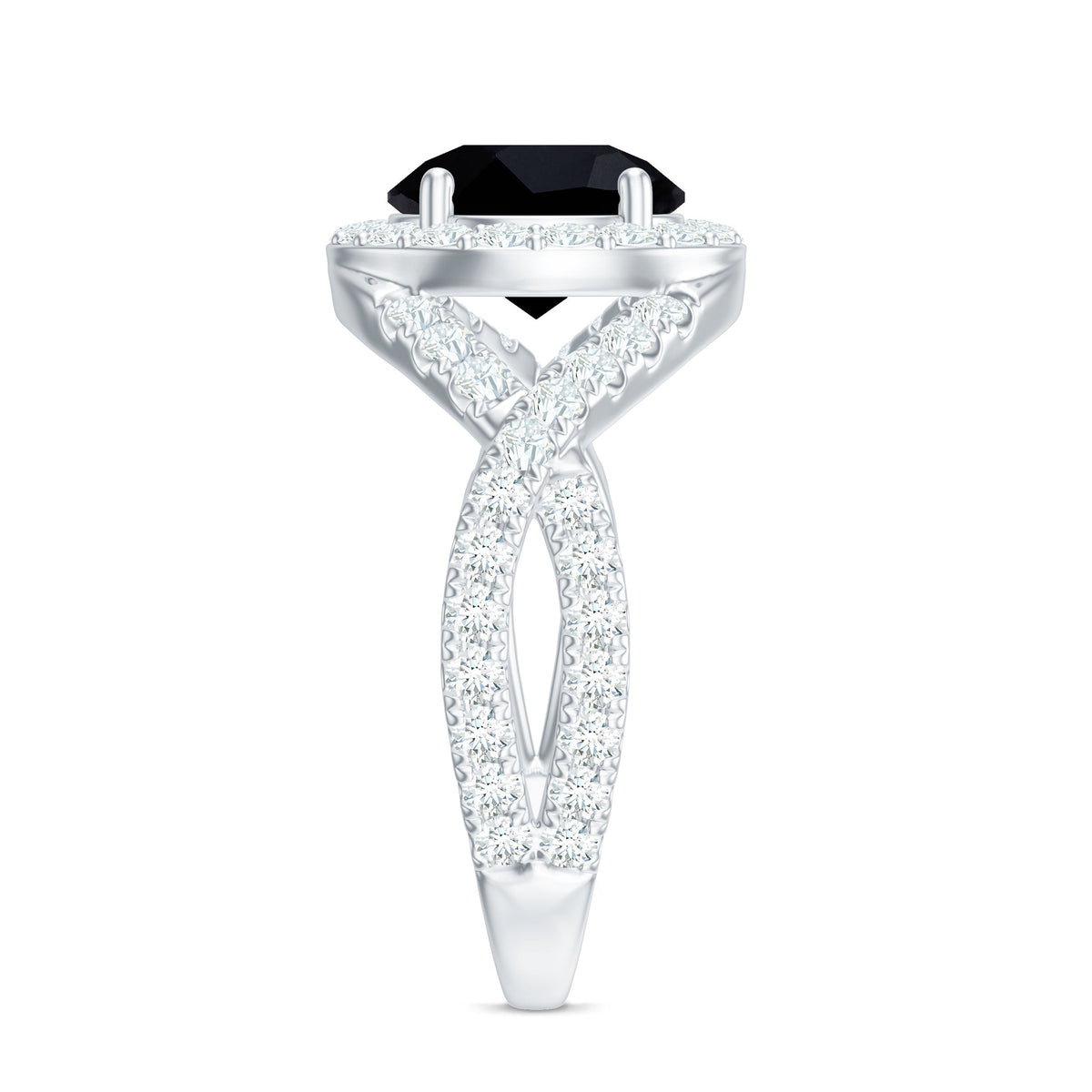 Certified 2 Carat Black Onyx Crossover Engagement Ring with Moissanite Halo