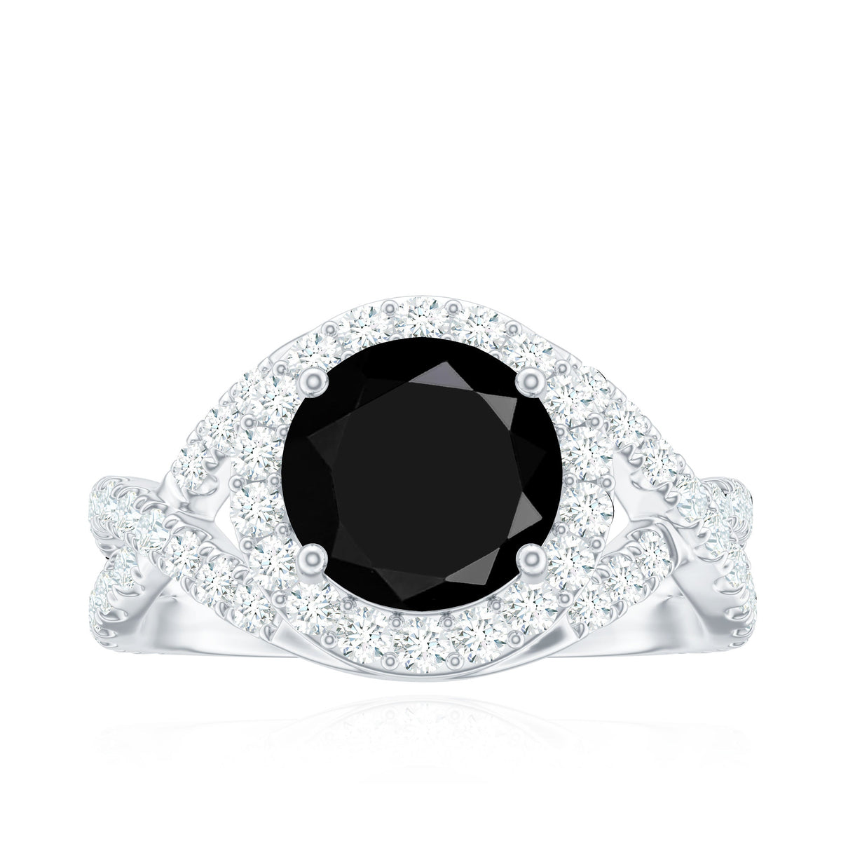 Certified 2 Carat Black Onyx Crossover Engagement Ring with Moissanite Halo