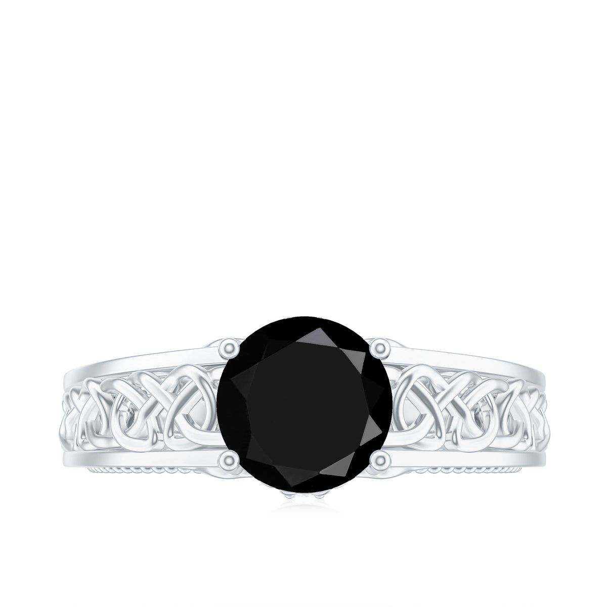 Vintage Style Black Spinel Diamond Engagement Ring with Celtic Knot