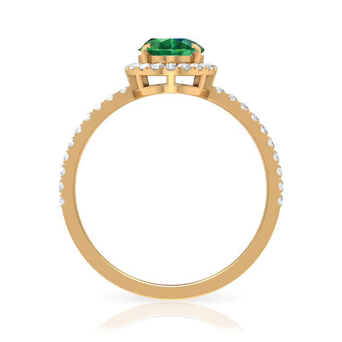 6x8mm Oval Cut Lab Created Emerald Halo Engagement Ring with Diamond