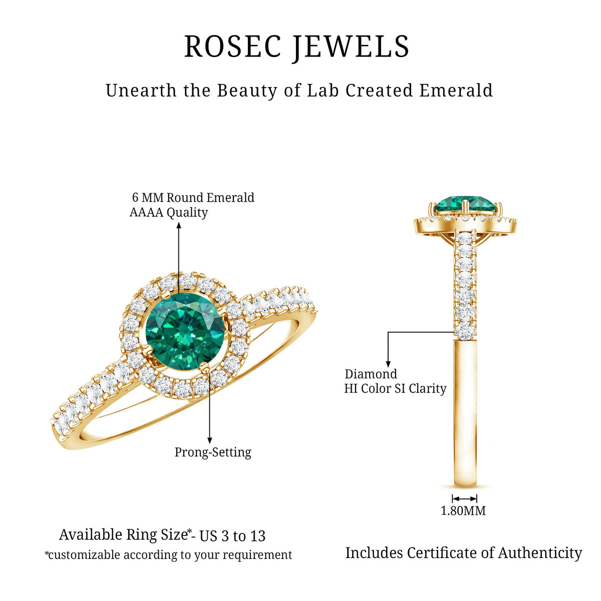 Certified Lab Grown Emerald Diamond Halo Engagement Ring