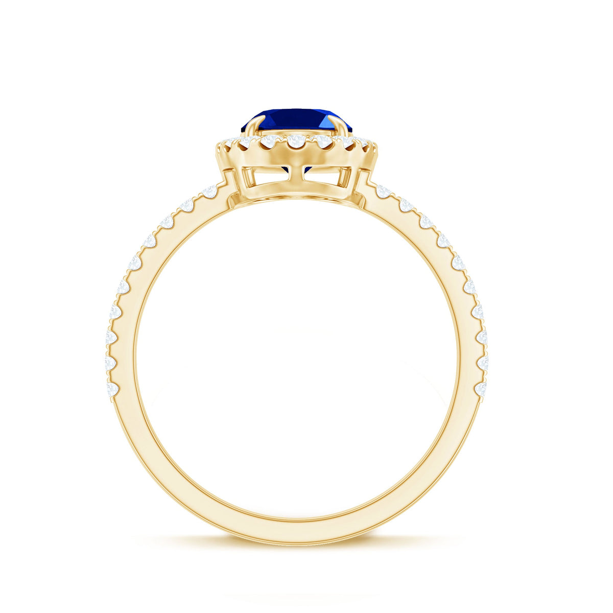 Certified 1.5 Carat Oval Lab Grown Blue Sapphire  Engagement Ring with Diamond Halo