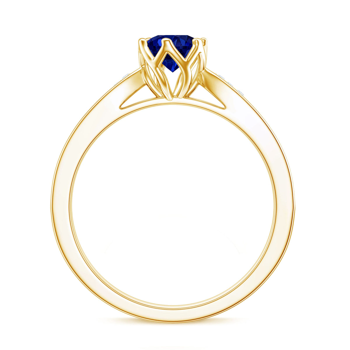 Certified Lab Created Blue Sapphire Minimal Engagement Ring with Diamond Side Stones