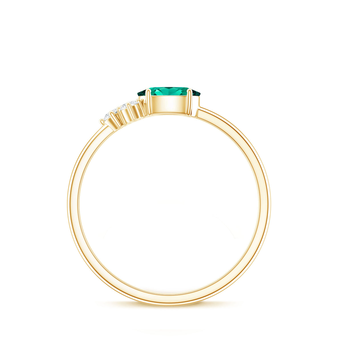 East West Style Oval Lab Grown Emerald Promise Ring with Diamond Trio
