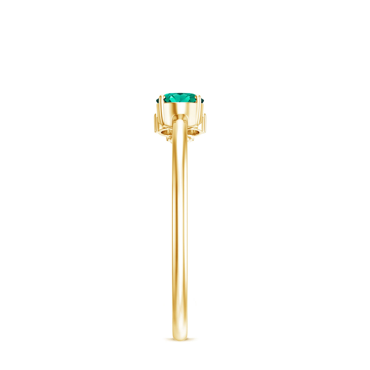 East West Style Oval Lab Grown Emerald Promise Ring with Diamond Trio