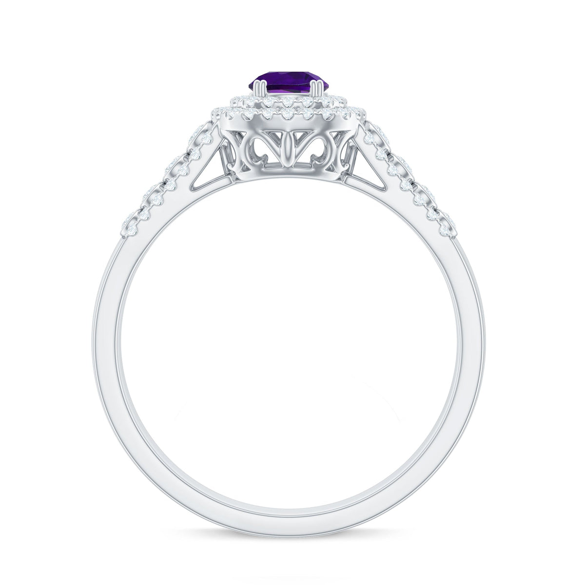 Natural 1.2 Carat Amethyst Engagement Ring with Moissanite Double Halo