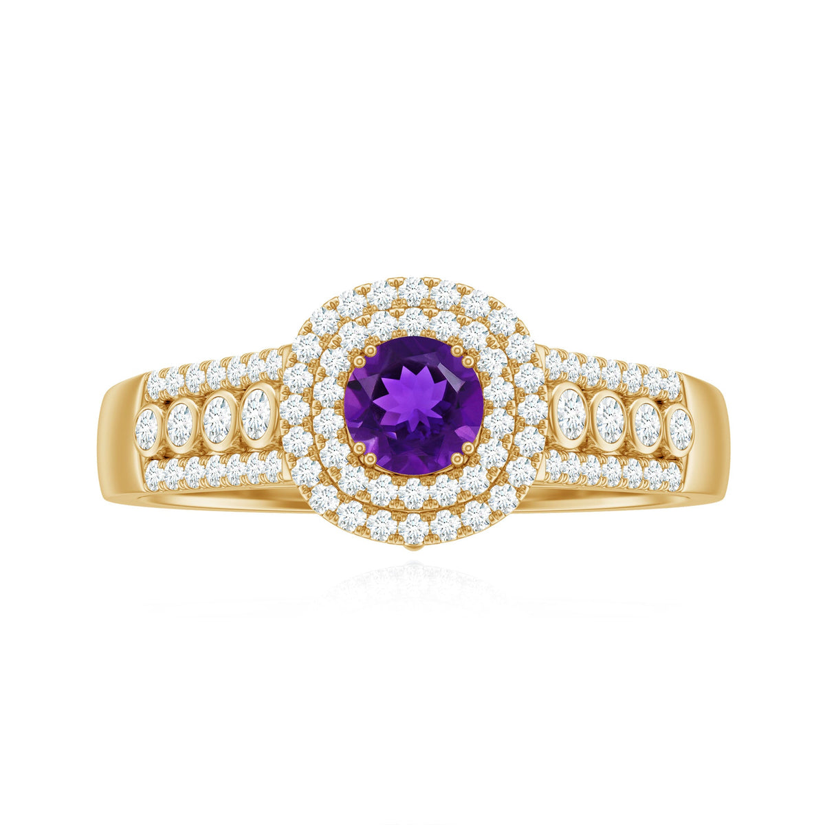 Natural 1.2 Carat Amethyst Engagement Ring with Moissanite Double Halo