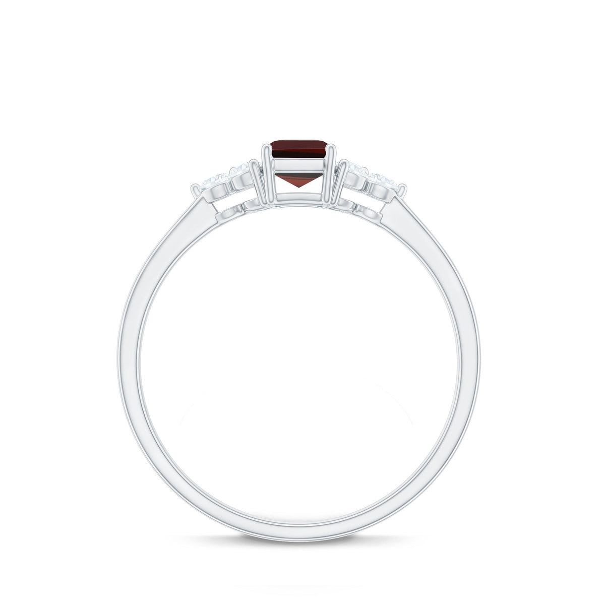 Certified Natural Garnet Emerald Cut Engagement Ring With Diamond Trio