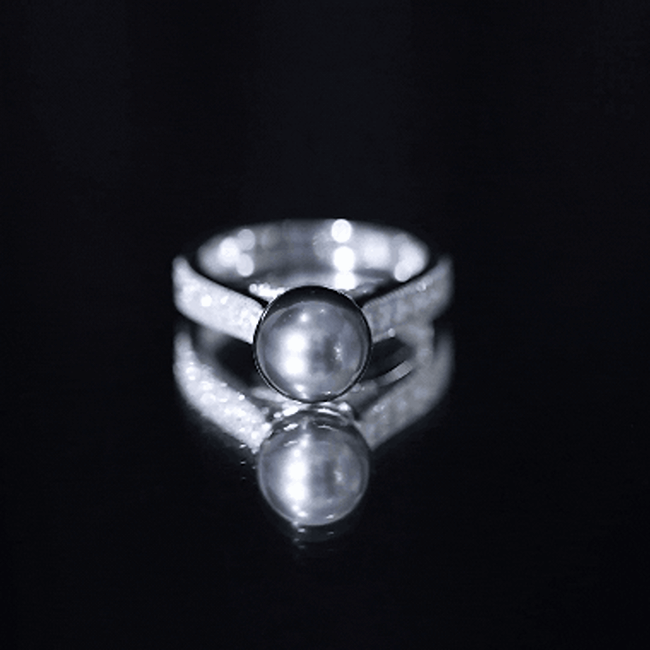 Natural Tahitian Pearl Engagement Ring with Diamond Side Stones