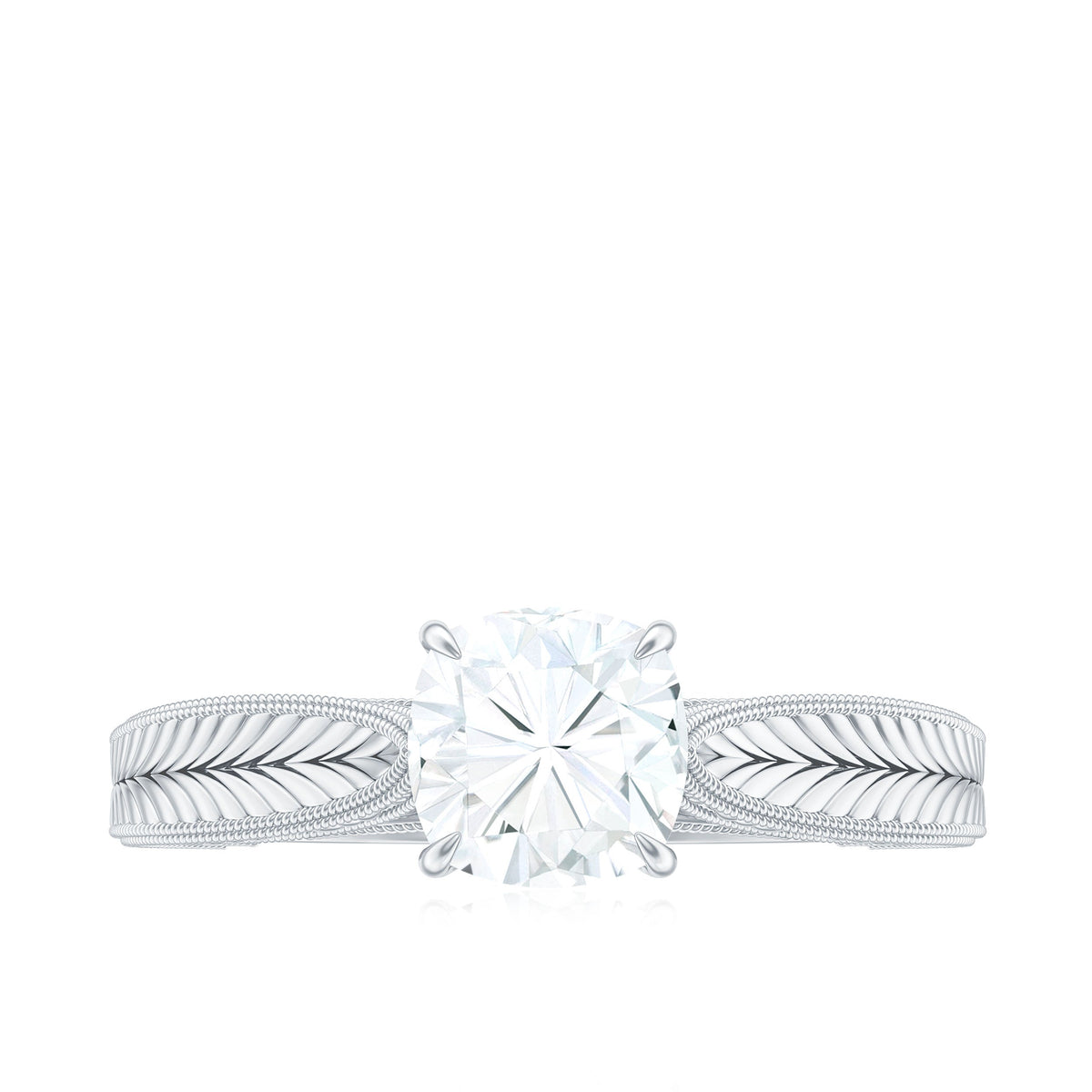1.7 Carat Cushion Cut Moissanite Solitaire Vintage Inspired Engagement Ring