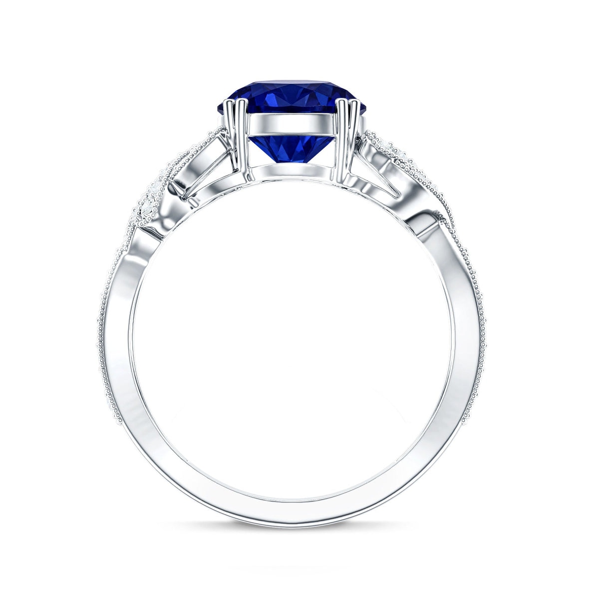 Designer 2.7 Carat Lab Grown Blue Sapphire Statement Engagement Ring with Diamond