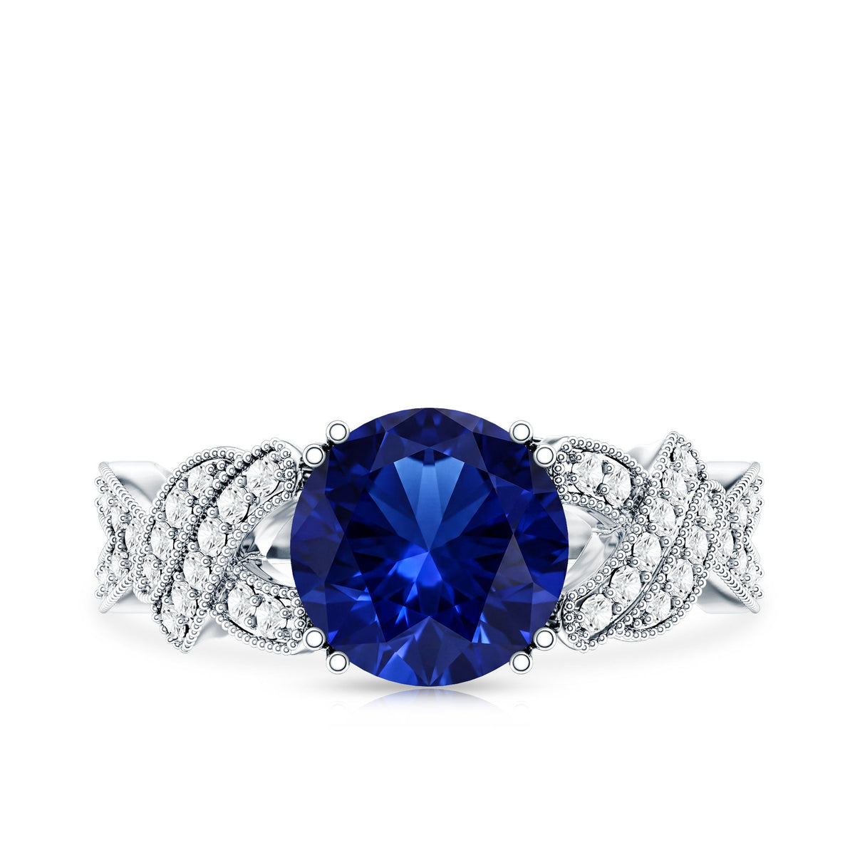 Designer 2.7 Carat Lab Grown Blue Sapphire Statement Engagement Ring with Diamond