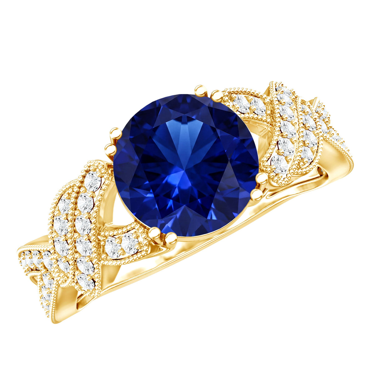 Designer 2.7 Carat Lab Grown Blue Sapphire Statement Engagement Ring with Diamond