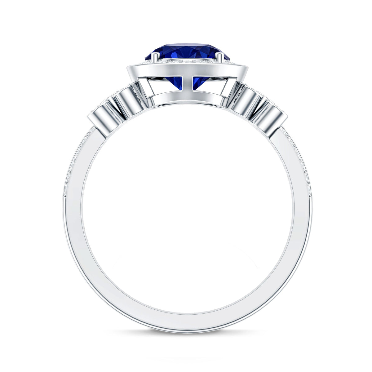 Certified 2.7 Carat Lab Grown Blue Sapphire Halo Engagement Ring with Diamond Flower
