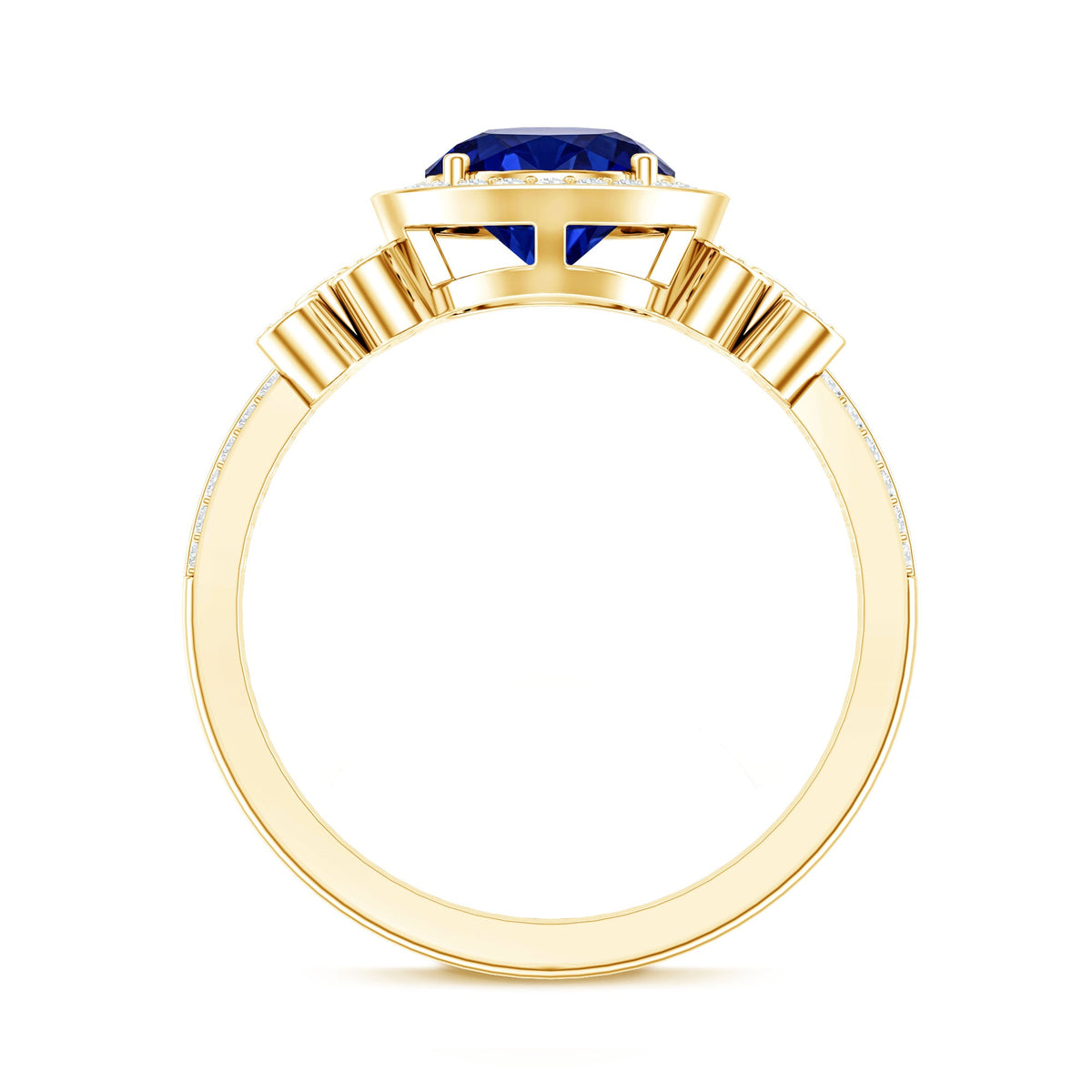 Certified 2.7 Carat Lab Grown Blue Sapphire Halo Engagement Ring with Diamond Flower