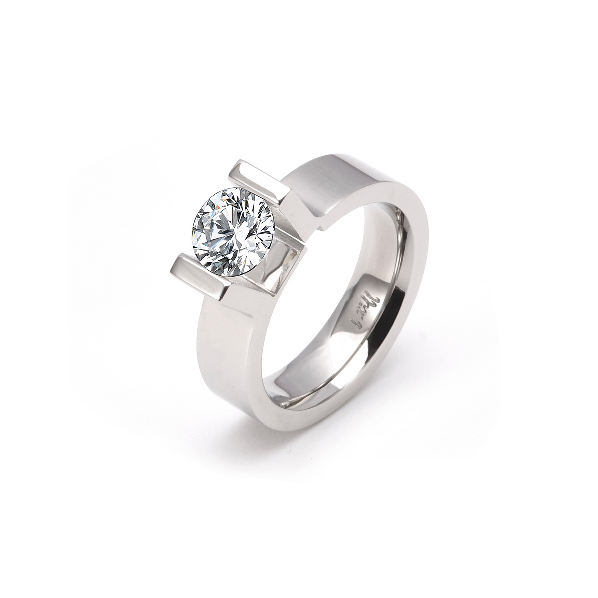 RG074MW B.Tiff Tension 1 ct Moissanite Round Solitaire Engagement Ring