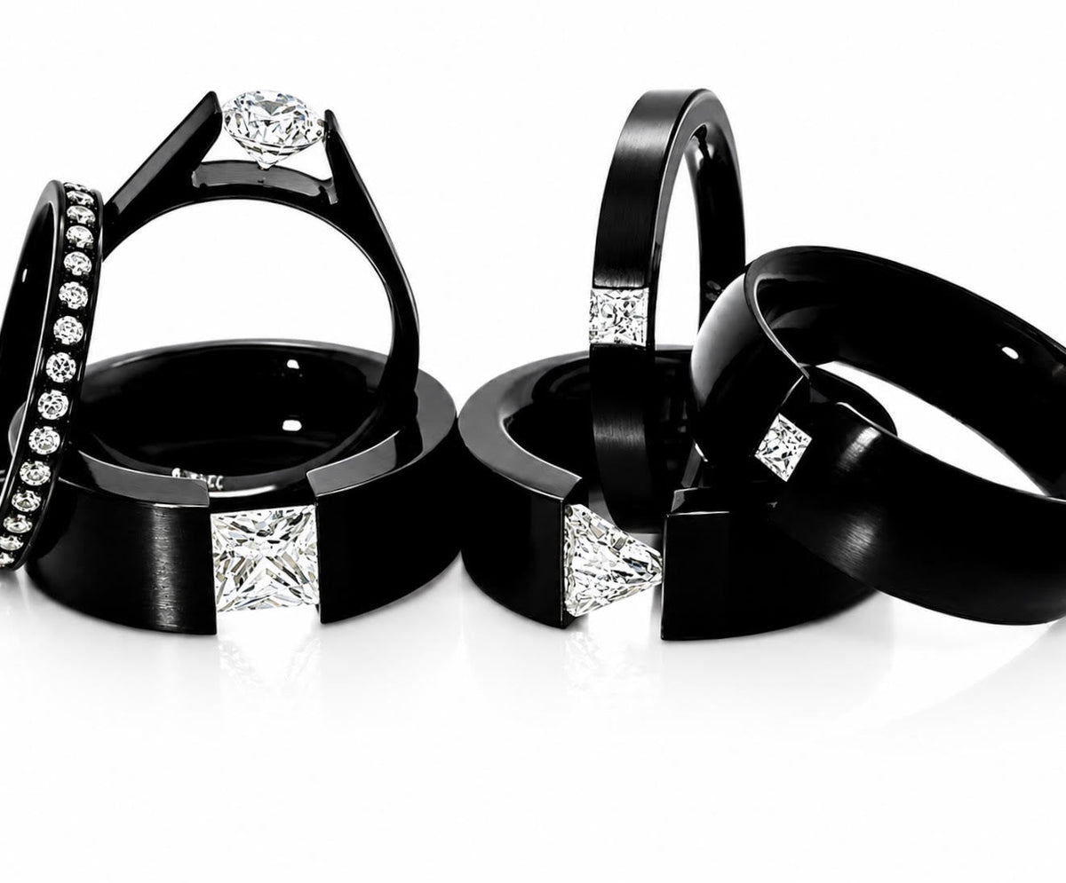 RG301B B.Tiff .12 ct Princess Cut Black Solitaire Ring [Thin Band]