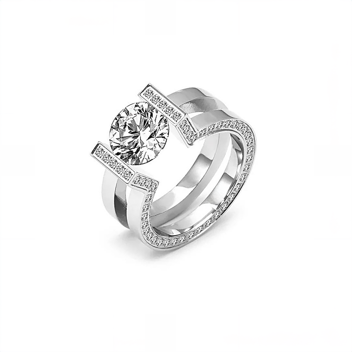 RG108MW B.Tiff 2ct Moissanite Round Solitaire Interlocking Engagement Ring