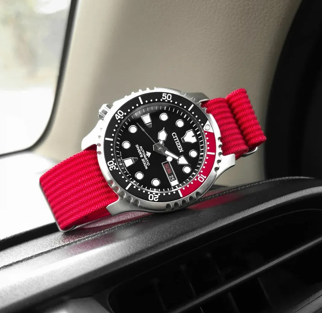 Scarlet Red Woven Nylon Strap 22mm